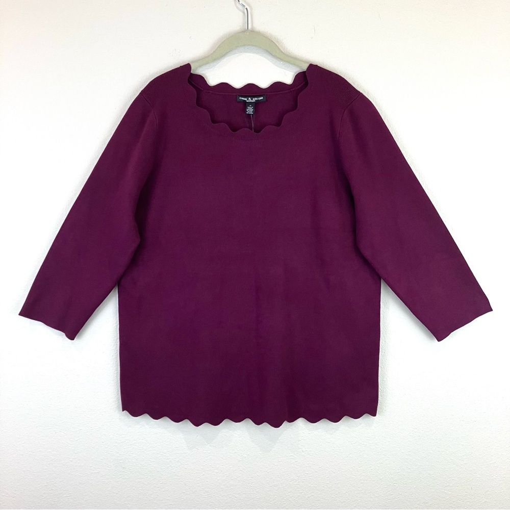 NWT Cable & Gauge Fine Knit Top 3/4 Sleeve Purple Sz 1X